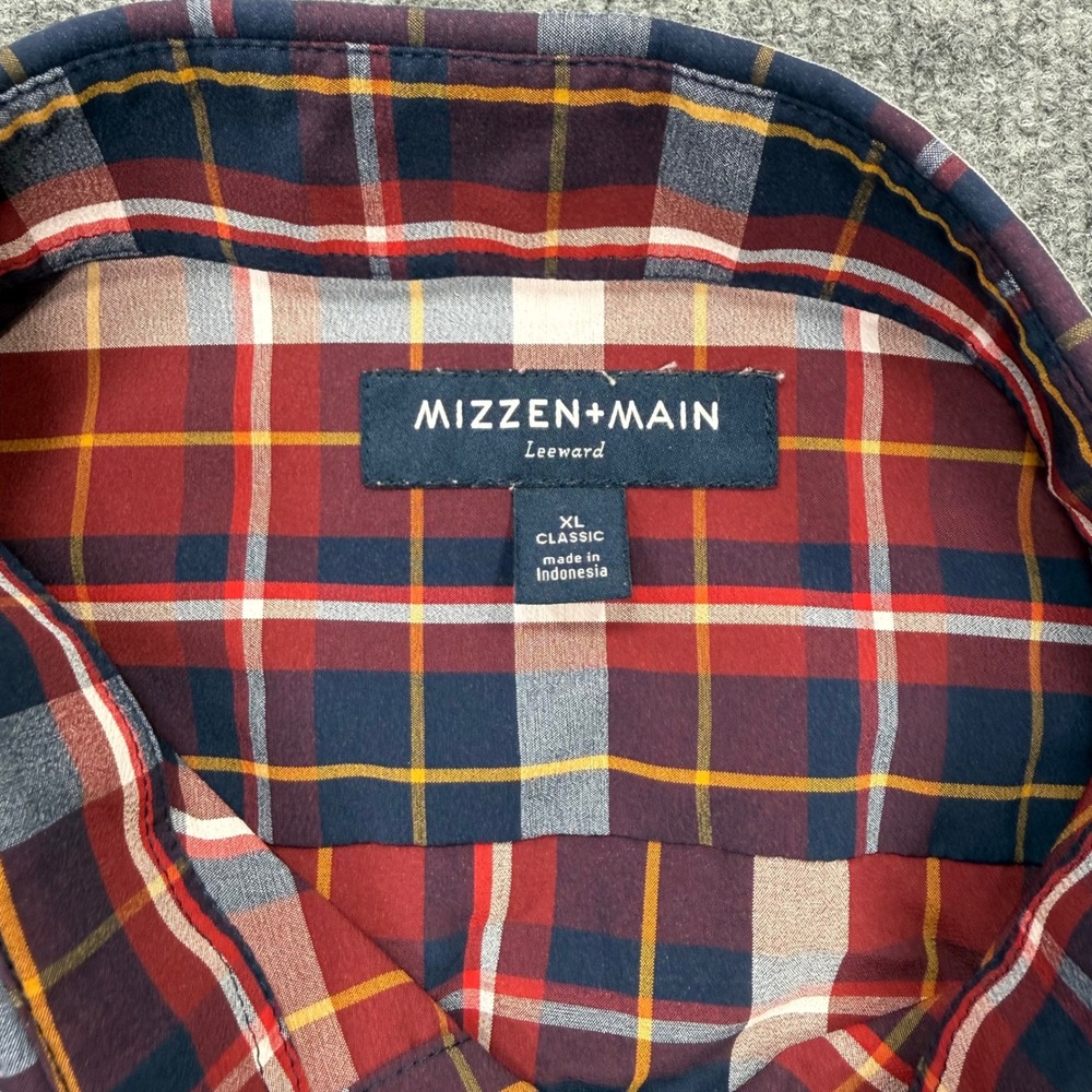 Mizzen+Main Leeward Men XL Classic Fit Red Plaid Performance Dress Shirt Stretch - Picture 2 of 9